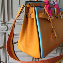 Yellow Blue Birkin 30 Shoulder Strap Bag
