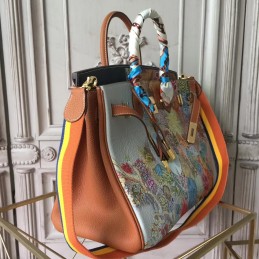 White Multicolor Print Birkin 35 Bag