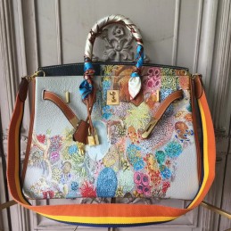 White Multicolor Print Birkin 35 Bag