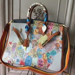 White Multicolor Print Birkin 35 Bag
