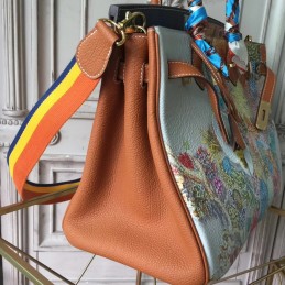 White Multicolor Print Birkin 35 Bag