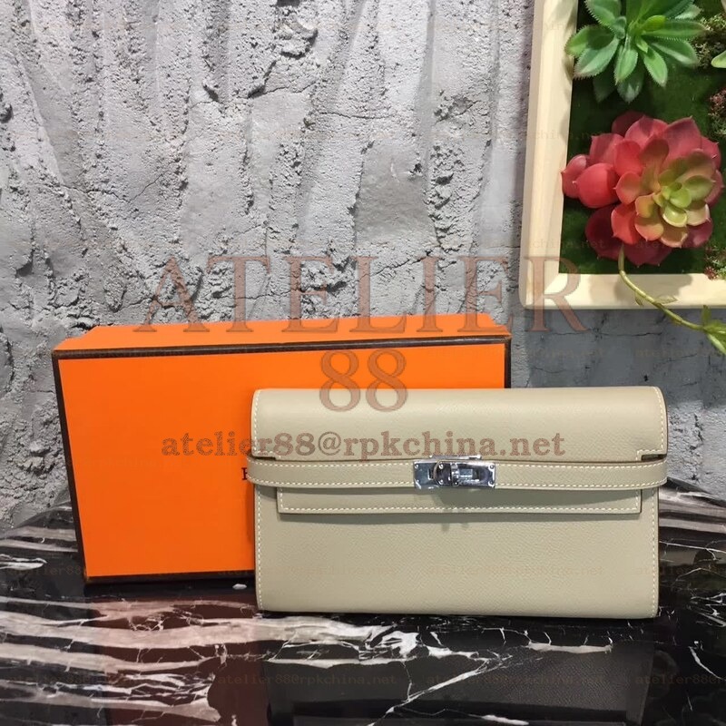 Light Gray Kelly Wallet Silver Hardware