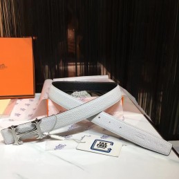 White Reversible Black H Buckle Leather Belt