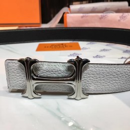 White Reversible Black H Buckle Leather Belt