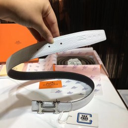 White Reversible Black H Buckle Leather Belt