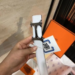 White Reversible Black H Buckle Leather Belt