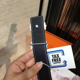 White Reversible Black H Buckle Leather Belt