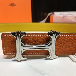 Orange Leather H Buckle Belt