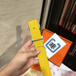 Orange Leather H Buckle Belt
