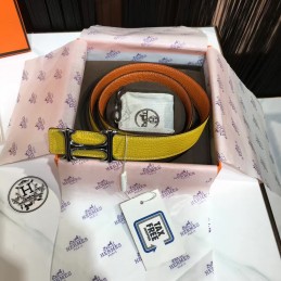 Orange Leather H Buckle Belt
