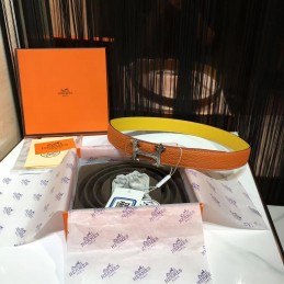 Orange Leather H Buckle Belt