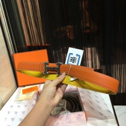 Orange Leather H Buckle Belt