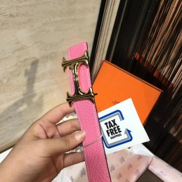 Pink and Red Reversible H Buckle Leather Belt