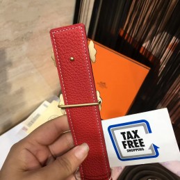 Pink and Red Reversible H Buckle Leather Belt