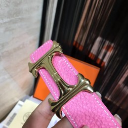Pink and Red Reversible H Buckle Leather Belt