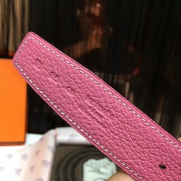 Pink and Red Reversible H Buckle Leather Belt