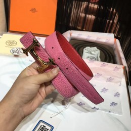 Pink and Red Reversible H Buckle Leather Belt