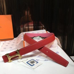 Pink and Red Reversible H Buckle Leather Belt