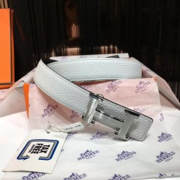 White Leather H Buckle Belt