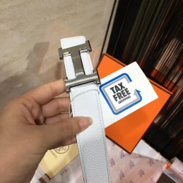 White Leather H Buckle Belt