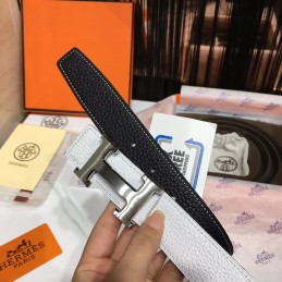 White Leather H Buckle Belt