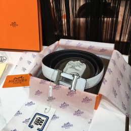 White Leather H Buckle Belt