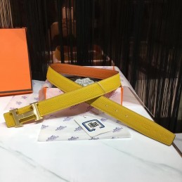 Yellow Leather H Buckle Belt