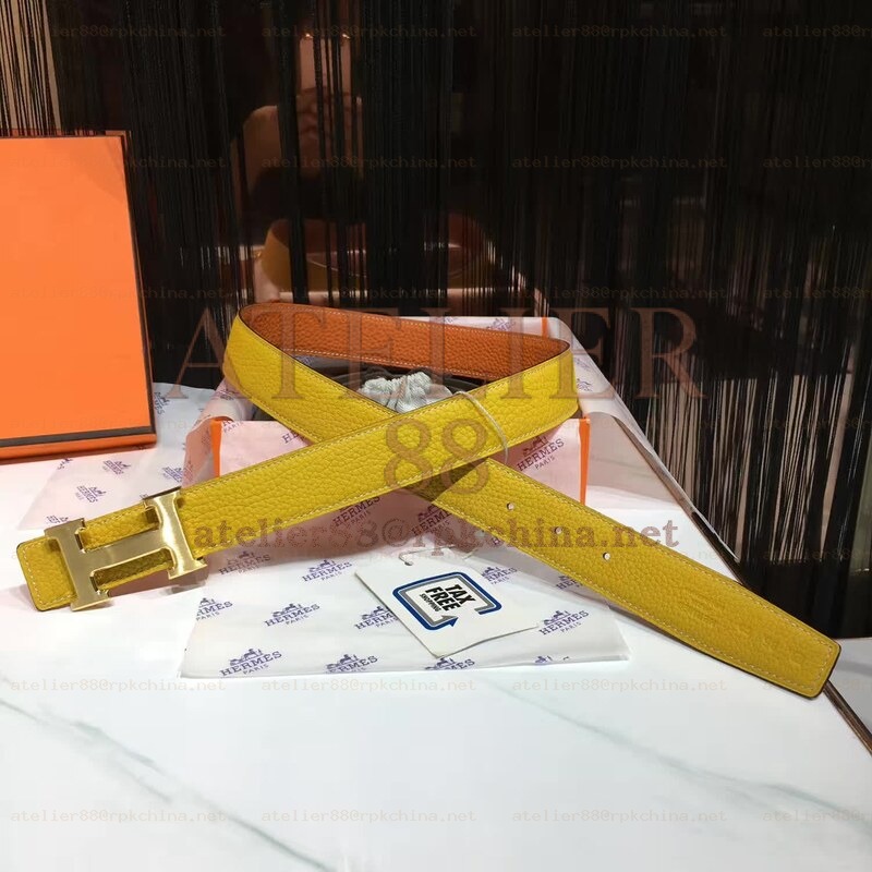 Yellow Leather H Buckle Belt