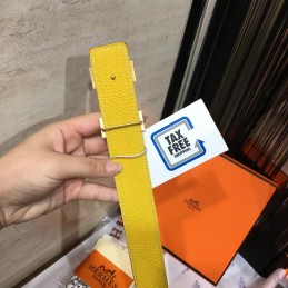Yellow Leather H Buckle Belt