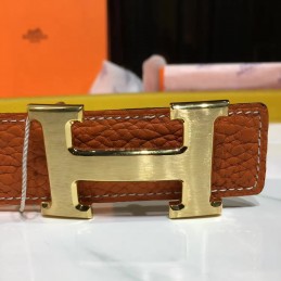 Yellow Leather H Buckle Belt