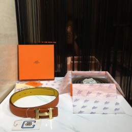Yellow Leather H Buckle Belt