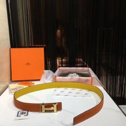 Yellow Leather H Buckle Belt