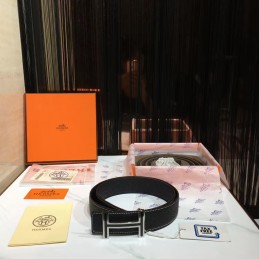 Black Contrast Stitch H Buckle Leather Belt