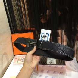 Black Contrast Stitch H Buckle Leather Belt