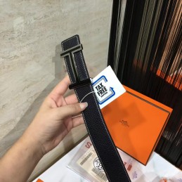Black Contrast Stitch H Buckle Leather Belt