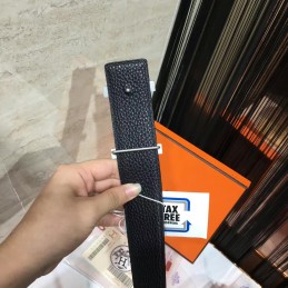 Black Contrast Stitch H Buckle Leather Belt
