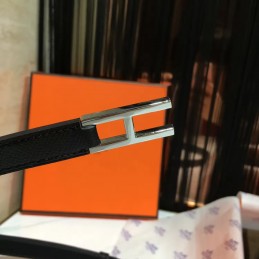White and Black Reversible H Buckle Leather Belt