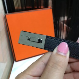 White and Black Reversible H Buckle Leather Belt