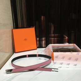 Pink and Black Reversible H Buckle Leather Belt