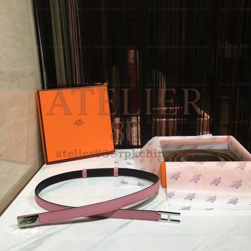 Pink and Black Reversible H Buckle Leather Belt