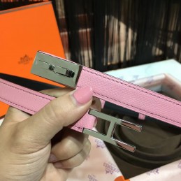 Pink and Black Reversible H Buckle Leather Belt