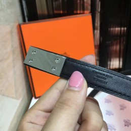 Pink and Black Reversible H Buckle Leather Belt