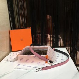 Pink and Black Reversible H Buckle Leather Belt