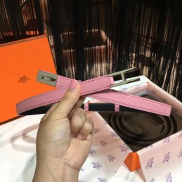 Pink and Black Reversible H Buckle Leather Belt