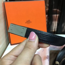 Black White Reversible Silver H Buckle Leather Belt