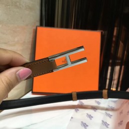 Brown and Black Reversible H Buckle Leather Belt
