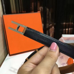 Brown and Black Reversible H Buckle Leather Belt