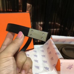 Brown and Black Reversible H Buckle Leather Belt