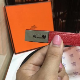 Red and White Reversible H Buckle Leather Belt