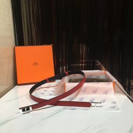 Red and White Reversible H Buckle Leather Belt